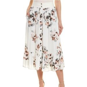 Moon River White & Floral Flowy Skirt Size S
